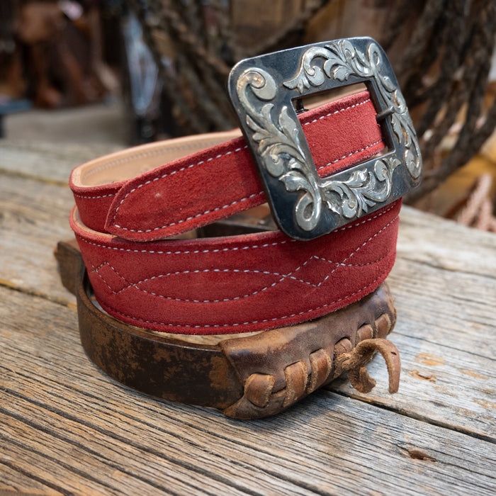Red Roughout Belt w/Gunslinger Stitch MEN - Accessories - Belts & Suspenders Teskey's 27