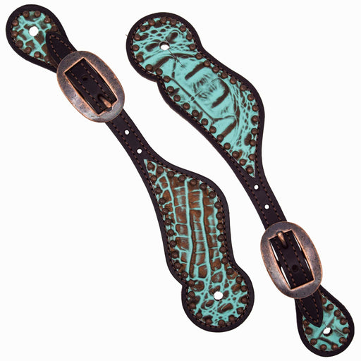 Weaver Turquoise Crocodile Spur Straps Tack - Spur Straps Weaver