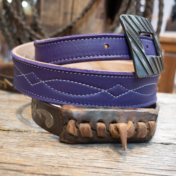 Purple Smooth Leather Belt w/Gunslinger Stitch MEN - Accessories - Belts & Suspenders Teskey's 25