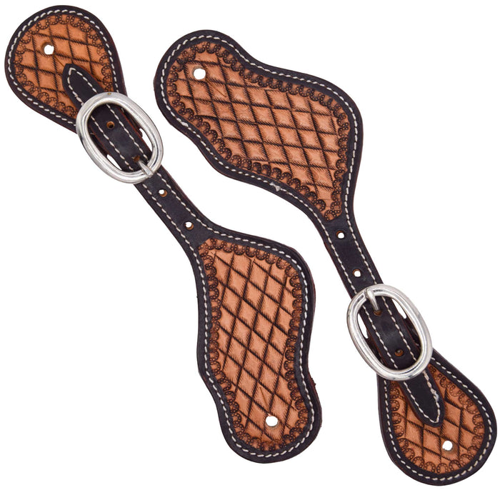 Teskey's Diamond Small Seed Bordered Spur Straps Tack - Spur Straps Teskey's