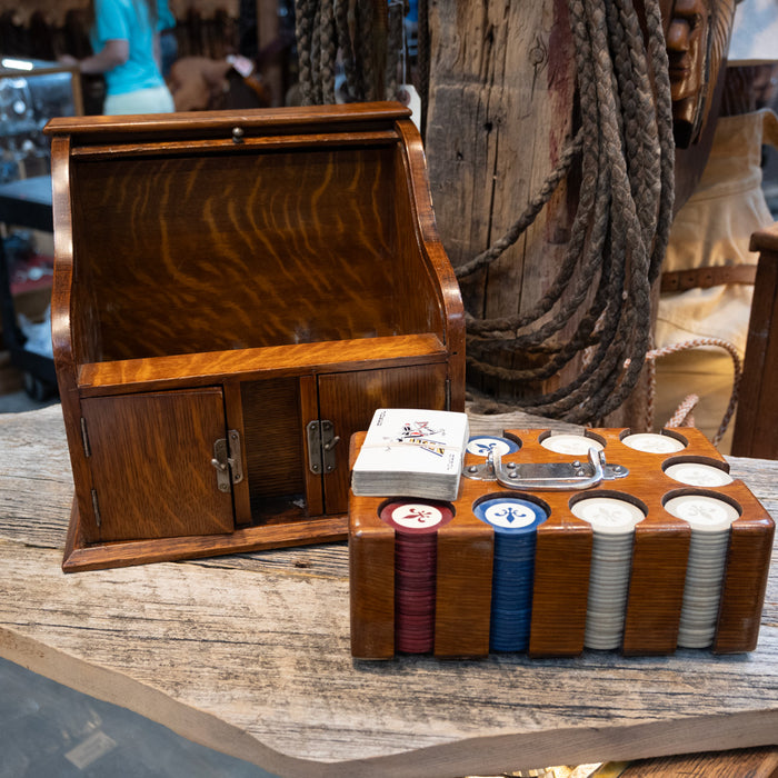 Vintage Clay Poker Chips Set w/Caddy Collectibles Teskey's