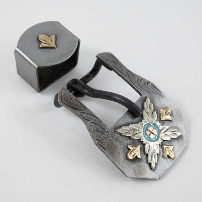 Flower Buckle With Gold Accents And Keeper Tack - Conchos & Hardware MISC