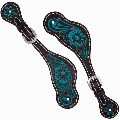 Weaver Turquoise Cross Carved Turquoise Flower Ladies Spur Straps Tack - Spur Straps Weaver
