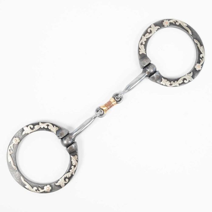 Black Steel Dog Bone Ring Bit W/ Floral Trim Tack - Bits Formay