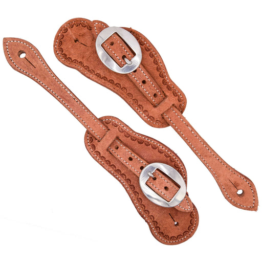 Teskey's Roughout Buckaroo Spur Straps w/Shell Border Tack - Spur Straps Teskey's