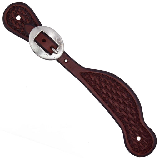 Teskey's Youth Basket Stamped Contoured Spur Straps Tack - Spur Straps Teskey's Heavy Oil