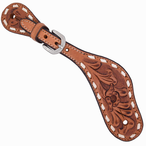 Teskey's Floral Tooled Spur Strap w/Rawhide Buckstitch Tack - Spur Straps Teskey's