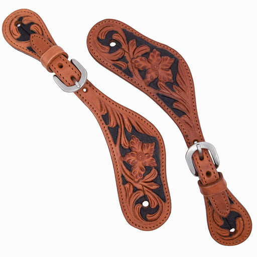 Teskey's Floral Inlay Spur Strap Tack - Spur Straps Teskey's