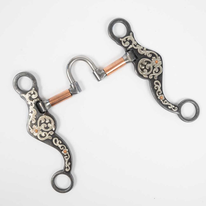 Aged Steel Copper Correction Bit W/ German Silver Floral Accents Tack - Bits Formay