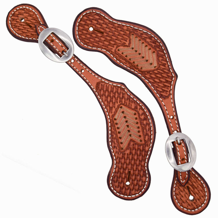 Teskey's Basketweave Spur Straps w/Rawhide Accents Tack - Spur Straps Teskey's