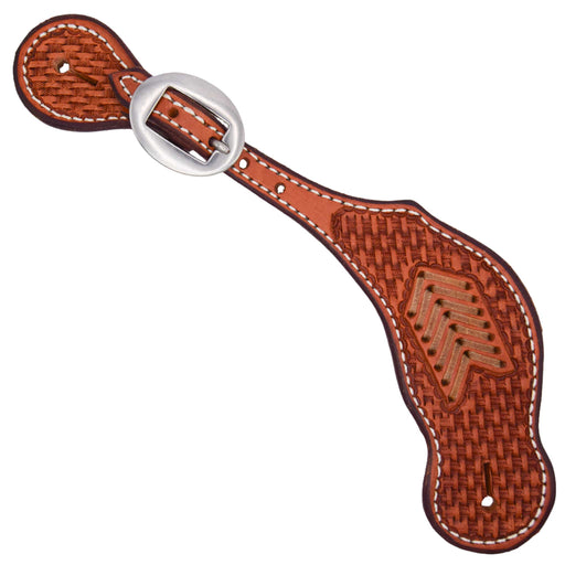 Teskey's Basketweave Spur Straps w/Rawhide Accents Tack - Spur Straps Teskey's Medium Oil