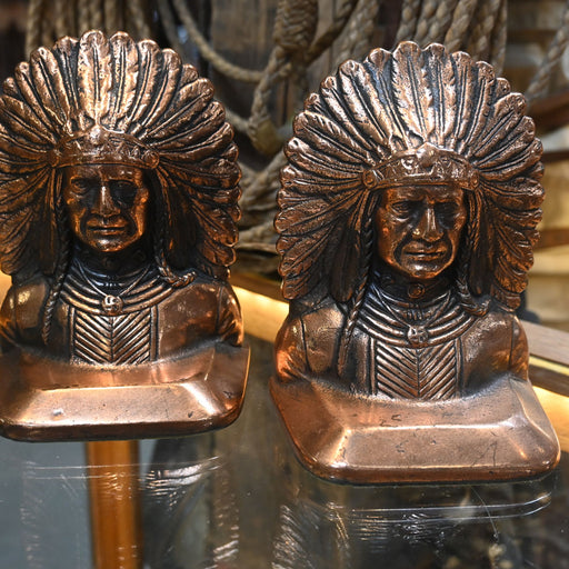 1920's Cast Iron Indian Chief Bookends Collectibles Native Indian