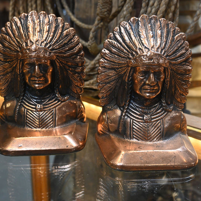 1920's Cast Iron Indian Chief Bookends Collectibles Native Indian