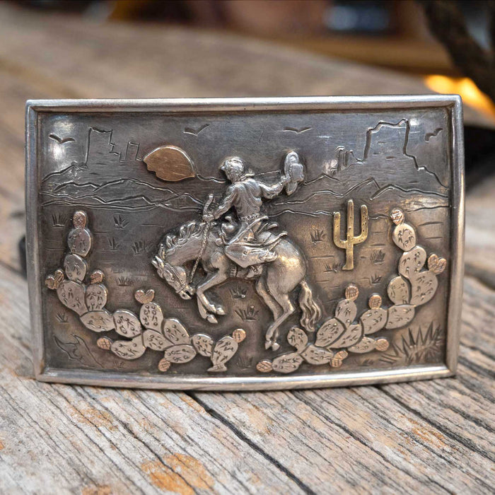 Khan Sterling Silver Bronc Buster Buckle ACCESSORIES - Additional Accessories - Buckles Ahmad Khan