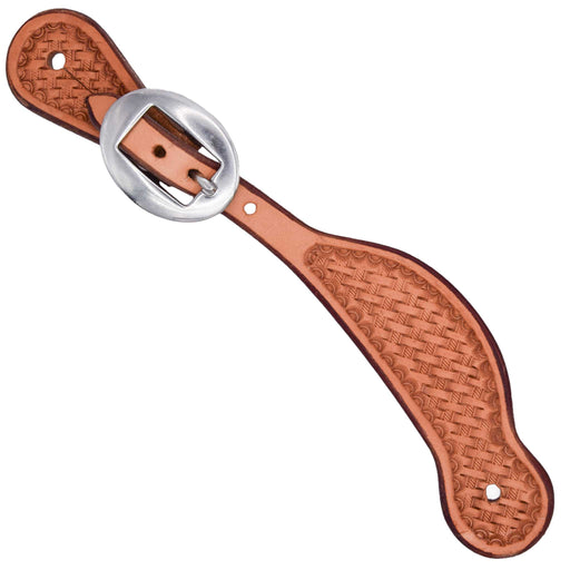 Teskey's Youth Basket Stamped Contoured Spur Straps Tack - Spur Straps Teskey's Light Oil