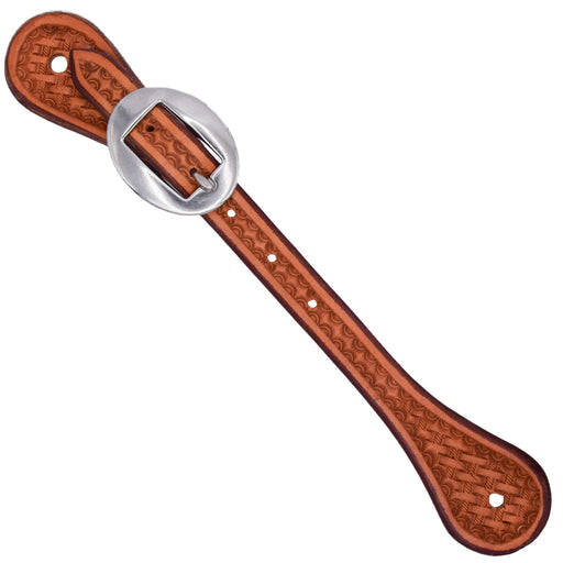Teskey's Youth Basket Stamped Straight Spur Straps Tack - Spur Straps Teskey's Light Oil