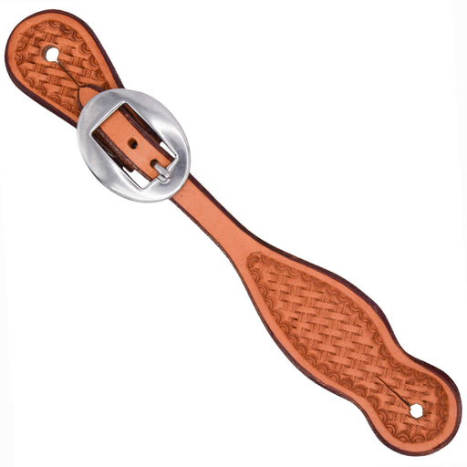 Teskey's Youth Basket Stamped Teardrop Spur Straps Tack - Spur Straps Teskey's Light Oil