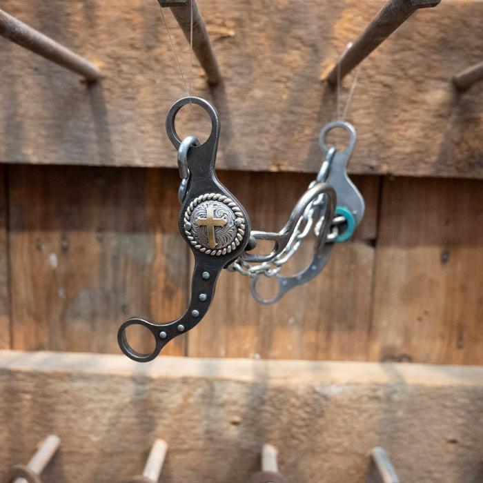 Paul Petska Solid Port Bit w/ 1 Gold Cross Concho