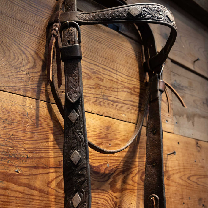Early Beurman Ported Bit with Visalia Sterling Silver Diamond Concho Bridle Rig Tack - Rigs Visalia Stock & Saddle Co.