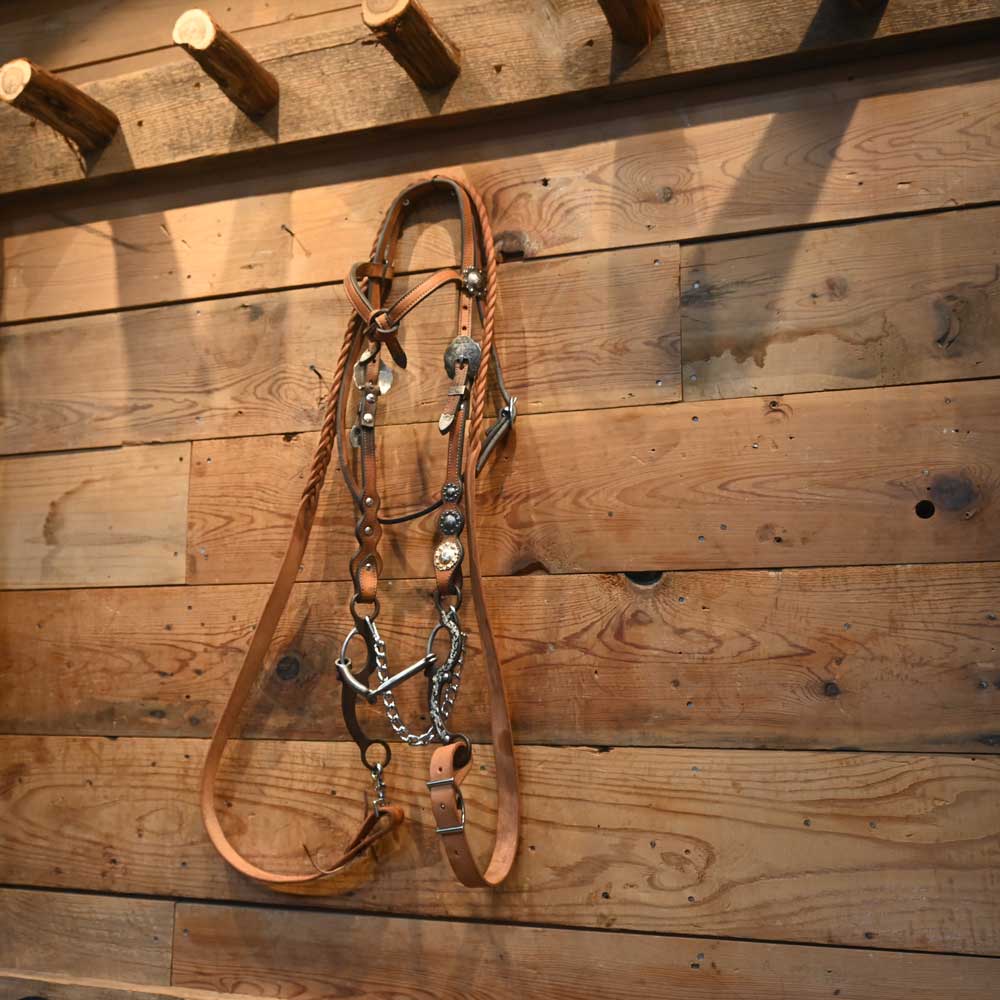 Bridle Rig - Cowperson Tack Headstall with Silver Conchos - Headstall Buckle - RIG419 Tack - Rigs Cowperson Tack   
