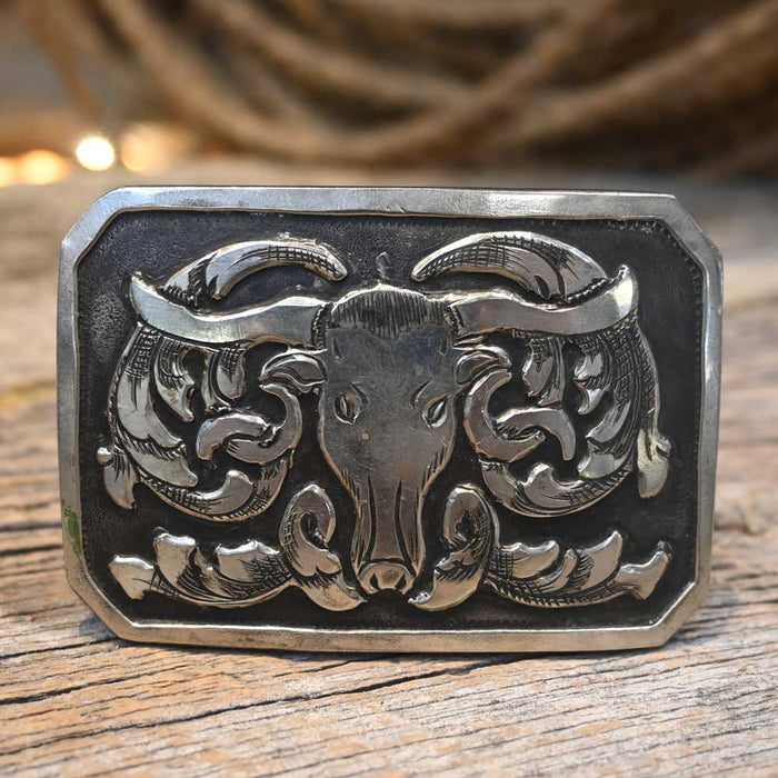 Handmade David FARKAS Silver Mounted Long Horn Belt Buckle ACCESSORIES - Additional Accessories - Buckles David Farkas
