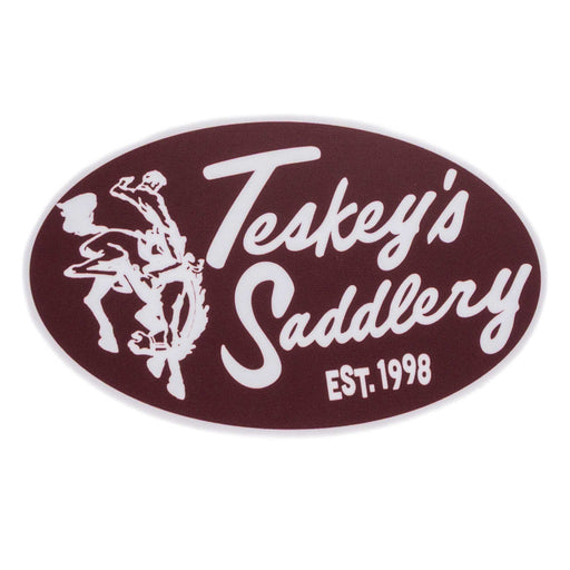Teskey Saddlery Retro Large Oval Sticker - Maroon/White TESKEY'S GEAR - Stickers Teskey's