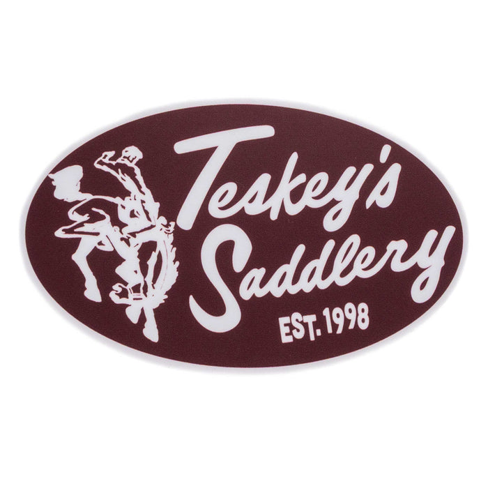 Teskey Saddlery Retro Large Oval Sticker - Maroon/White