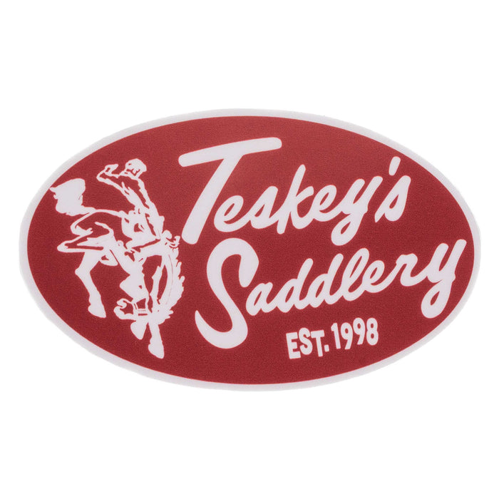 Teskey Saddlery Retro Large Oval Sticker - Red/White