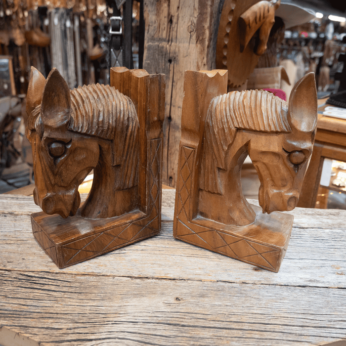 Mid Century Carved Wooden Horse Head Bookends