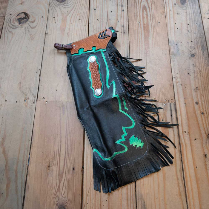 Beagley Child Black & Green Rodeo Chaps Tack - Chaps & Chinks Jerry Beagley