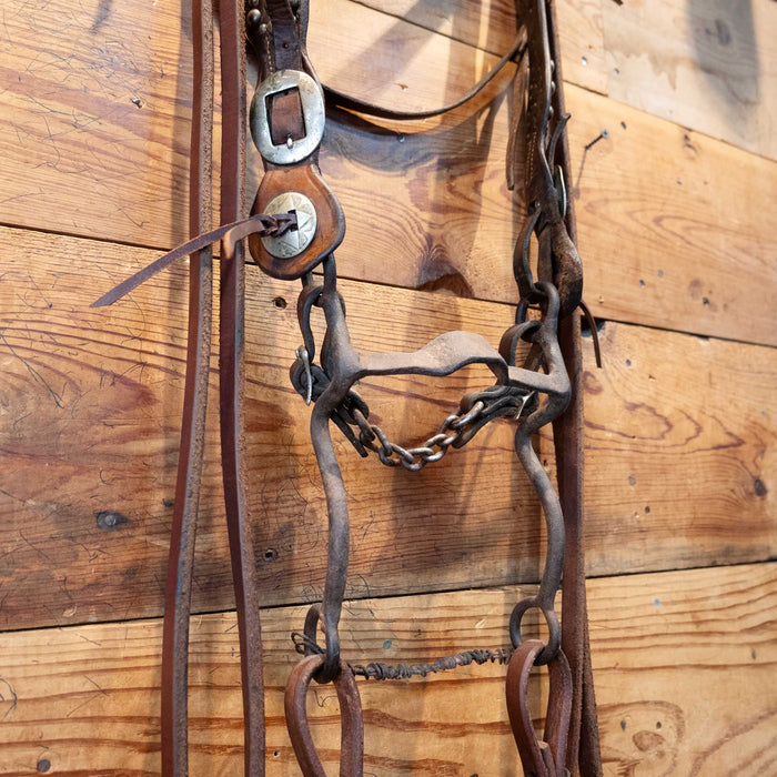 Old Western Style Silver Dotted Solid Port Bridle Set Tack - Rigs MISC
