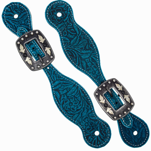 Professional's Choice Ladies Aqua Floral Spur Strap Tack - Spur Straps Professional's Choice