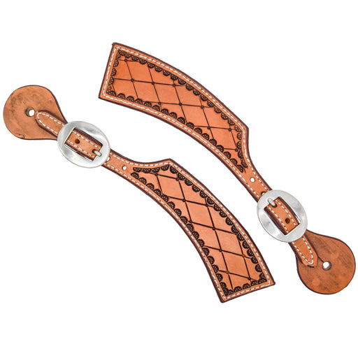 Teskey's Diamond Spur Strap w/Shell Border Tack - Spur Straps Teskey's