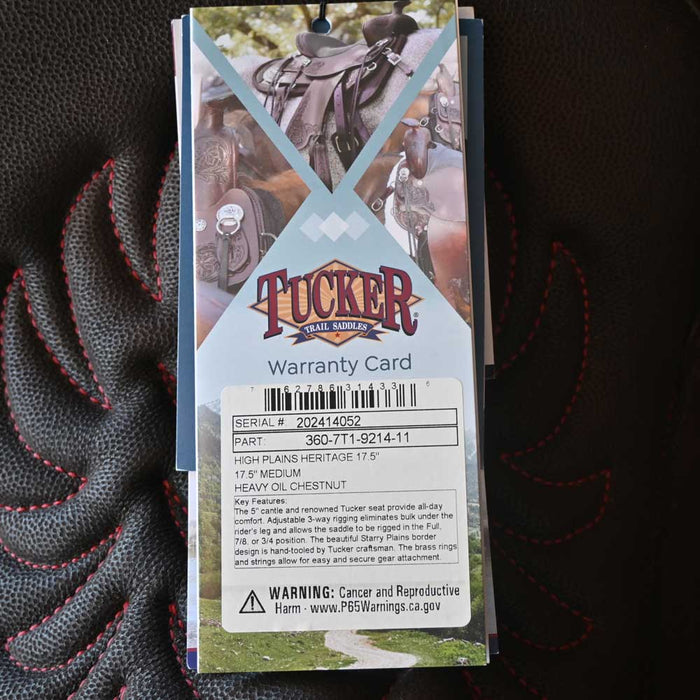 17.5" TUCKER HIGH PLAINS HERITAGE TRAIL SADDLE Saddles - New Tucker