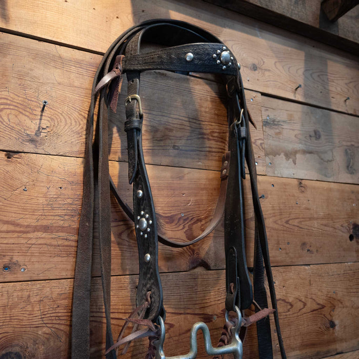 Vintage Tooled Silver Dotted Bridle Rig Collectibles MISC