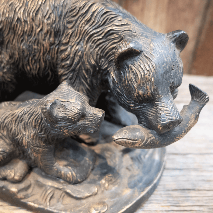 Vintage Cast Bear & Cub catching salmon