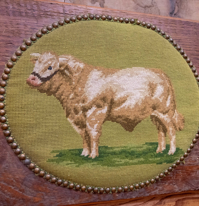 Vintage Needle Point Board Bull Wall Art