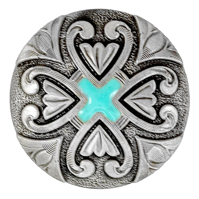 Silver Filigree Concho with Turquoise Accent Tack - Conchos & Hardware MISC