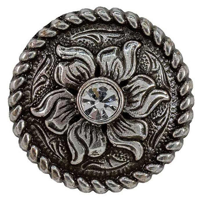 Antique Silver Flower Concho with Rhinestone Tack - Conchos & Hardware MISC