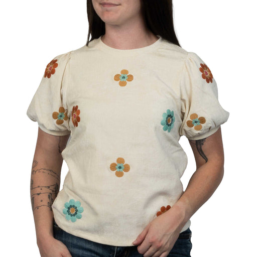 Embroidered Suede Top WOMEN - Clothing - Tops - Short Sleeved THML Clothing