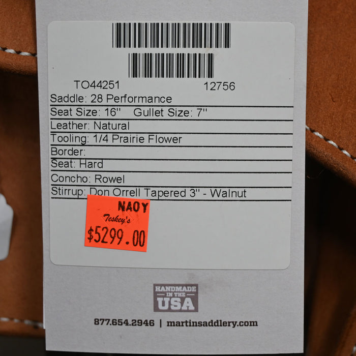 16" MARTIN PERFORMANCE SADDLE Saddles - New Martin Saddlery