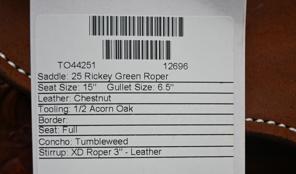 15" MARTIN RICKEY GREEN ROPING SADDLE Saddles - New Martin Saddlery