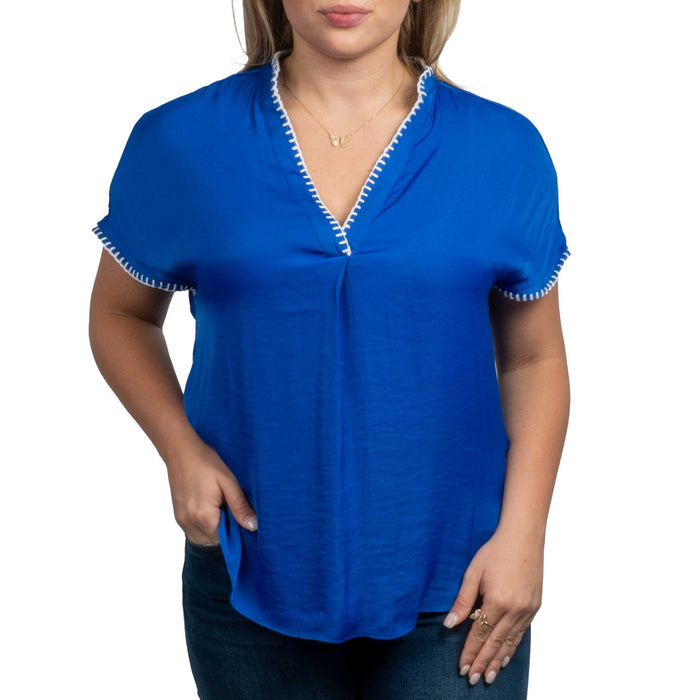 Whipstitch Drop Shoulder Blouse WOMEN - Clothing - Tops - Short Sleeved Naked Zebra