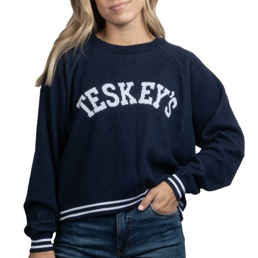 Teskey's Varsity Font Raglan Sweater - Navy/White TESKEY'S GEAR - Sweatshirts Teskey's