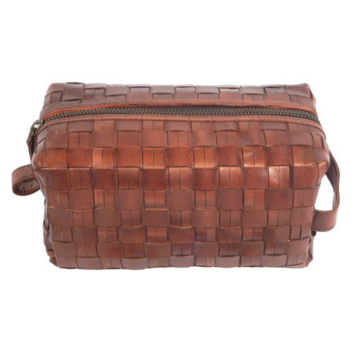 Woven Leather Dopp Kit - Chestnut ACCESSORIES - Luggage & Travel - Shave Kits Two's Company