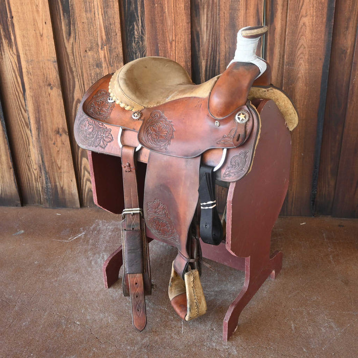 14.5" USED CLINT GIBSON TEAM ROPING SADDLE Saddles - Used Clint Gibson