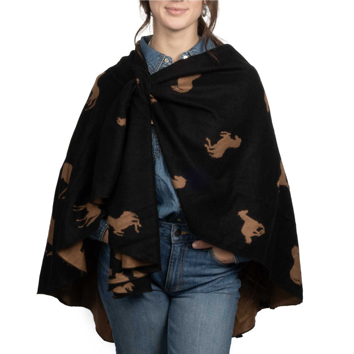 Cashmere Buckle Shawl - Horse Print/Tan