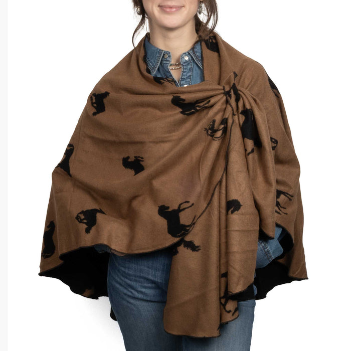 Cashmere Buckle Shawl - Horse Print/Tan