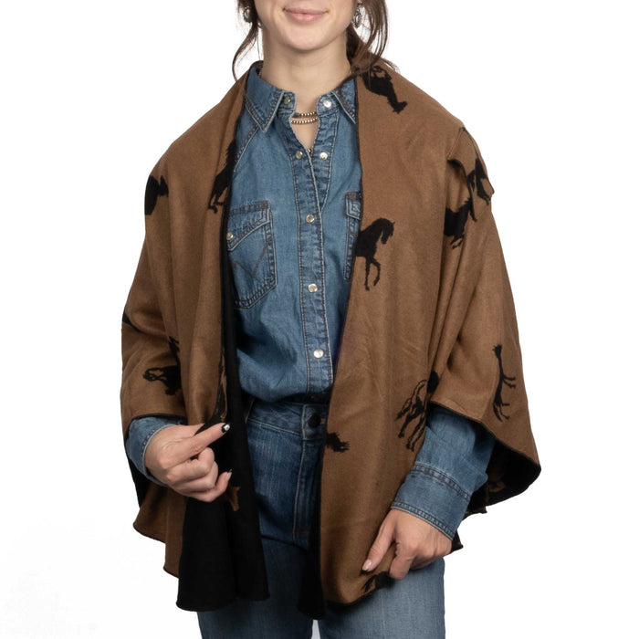 Cashmere Buckle Shawl - Horse Print/Tan