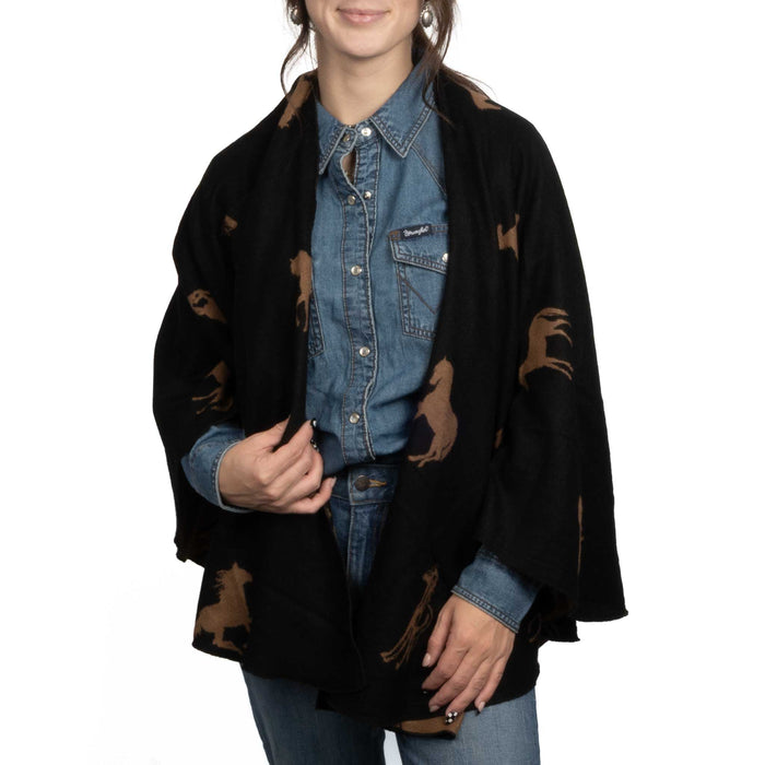 Cashmere Buckle Shawl - Horse Print/Tan
